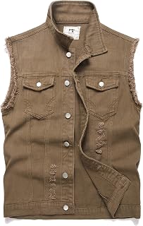Denim Vest Men Lapel Sleeveless Slim Fit Retro Ripped Casual Jean Vest for Men's