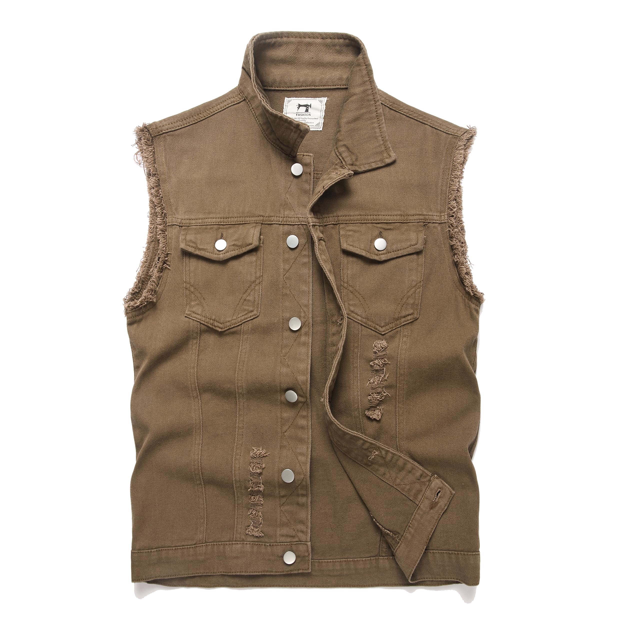 Denim Vest Men Lapel Sleeveless Slim Fit Retro Ripped Casual Jean Vest for Men's