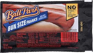 Ball Park Classic Bun Size Hot Dogs, 8 Count | No artificial ingredients; no fillers or by-products; fully cooked; great for grilling & cookouts