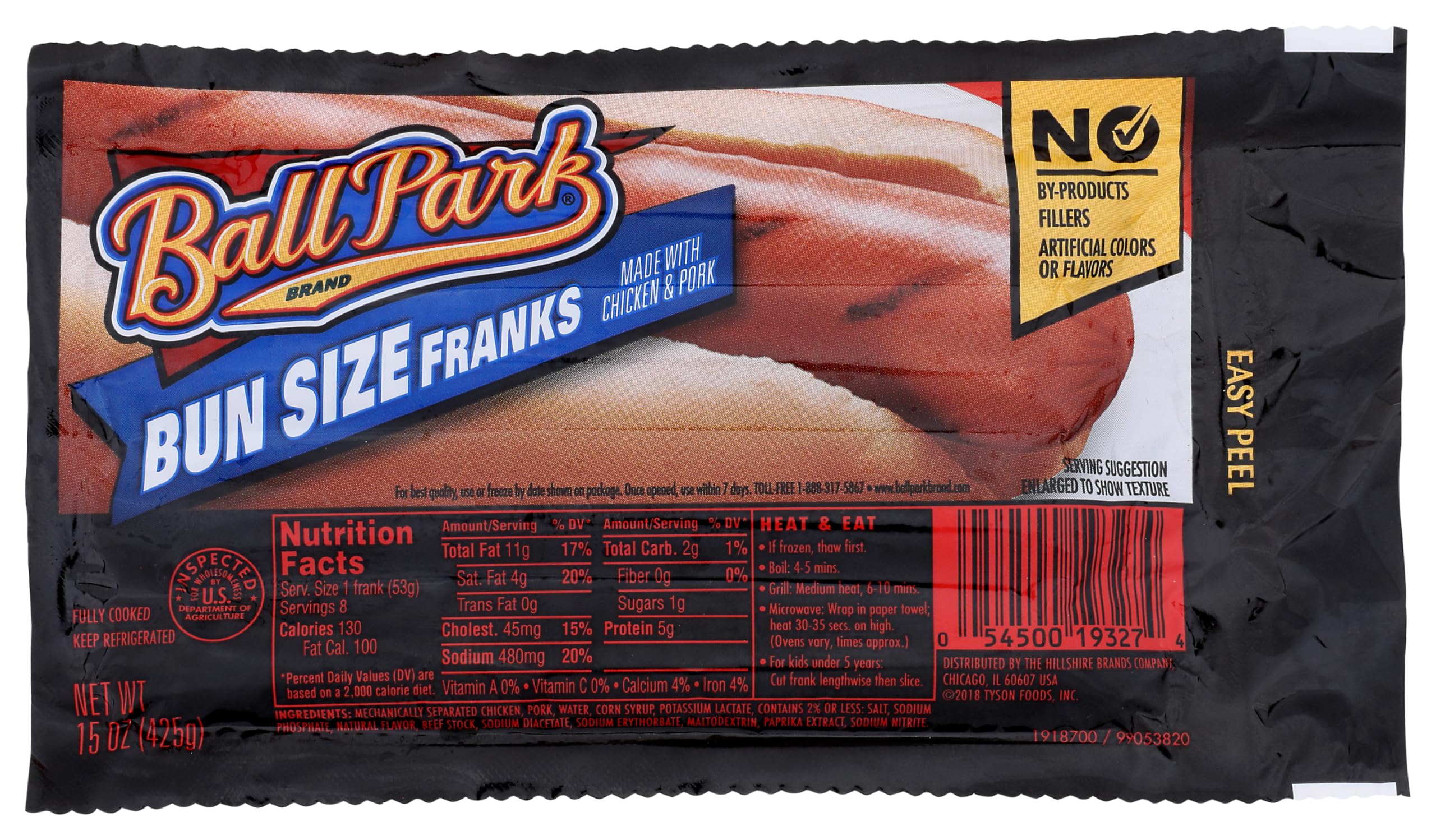 Ball Park Classic Bun Size Hot Dogs, 8 Count | No artificial ingredients; no fil