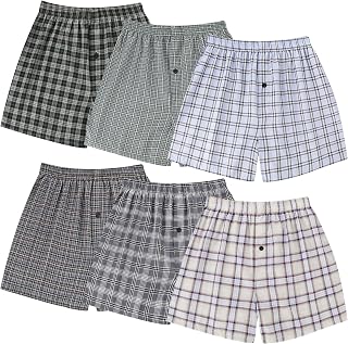 BAMBOO COOL Men's Woven Boxer Shorts,Classic Relaxed Fit,Lightweight Plaid Boxers underwear,6 Pack