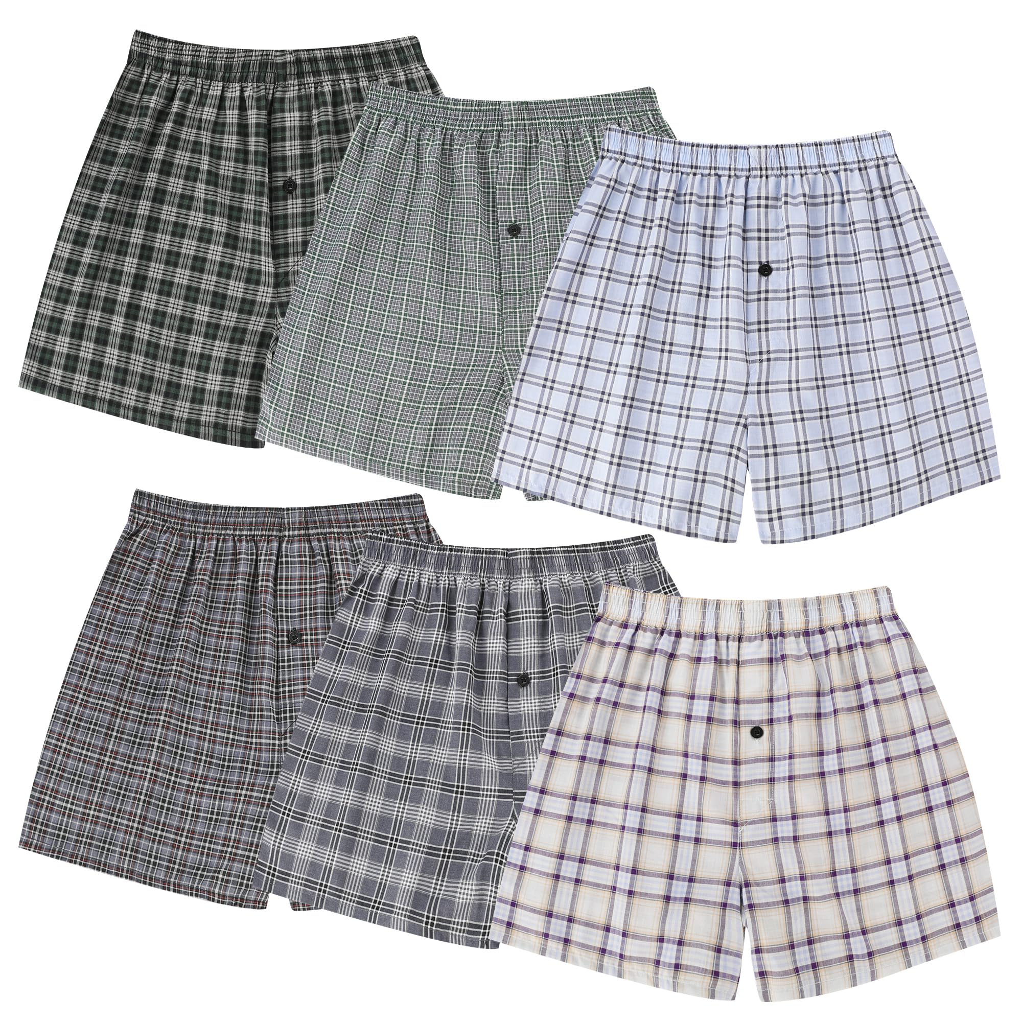 BAMBOO COOL Men's Woven Boxer Shorts,Classic Relaxed Fit,Lightweight Plaid Boxer