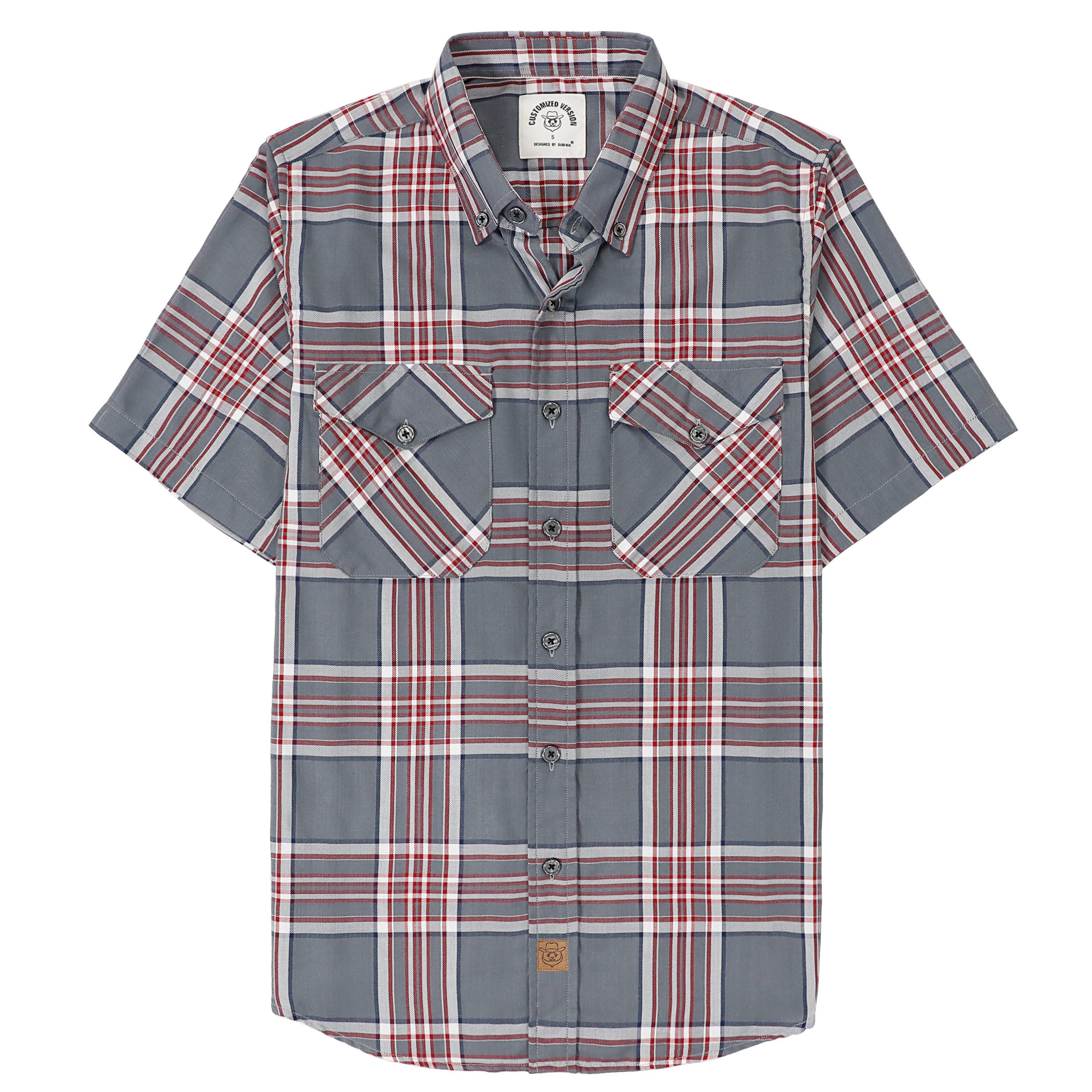 Dubinik® Mens Short Sleeve Button Down Two Pockets Soft Vintage Regular Fit Vint