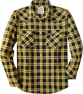 Dubinik® 6 oz Flannel Shirt for Men Pearl Snap Western Cowboy Long Sleeve