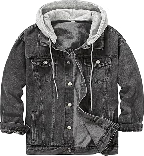 Men's Denim Jacket Distressed Hooded Jean Jackets Baggy Ripped Trucker Coat