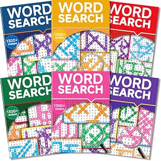 Elfew 8000+ Large Print Word Search Books for Adults & Teens & Seniors | 6-Pack, 330+ Themes Puzzles Activity Books, Brain Games & Stress Relief, Innovative Shape Word Search Design