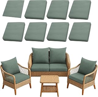 SUKAIKEQA 8PCS Patio Cushion Covers.Patio Furniture Couch SeatSlipcovers | Washable Fumiture Protector, Replacement for Sofa SectionalChair Elastic-Bottomed Sofa Chair Cover