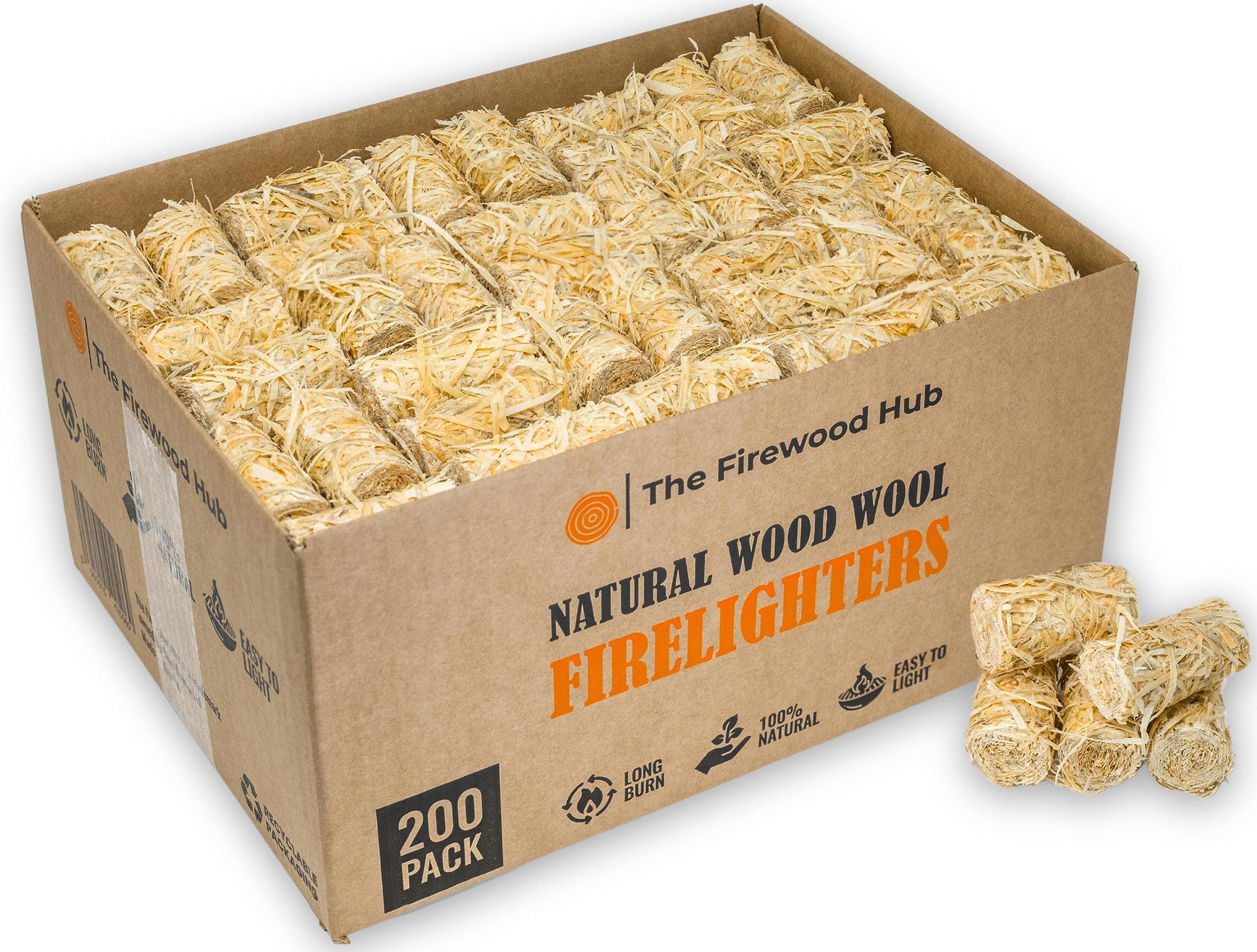 200 - Natural Eco Wax Coated Wood Wool Firelighters for Safe, Clean and Odorless