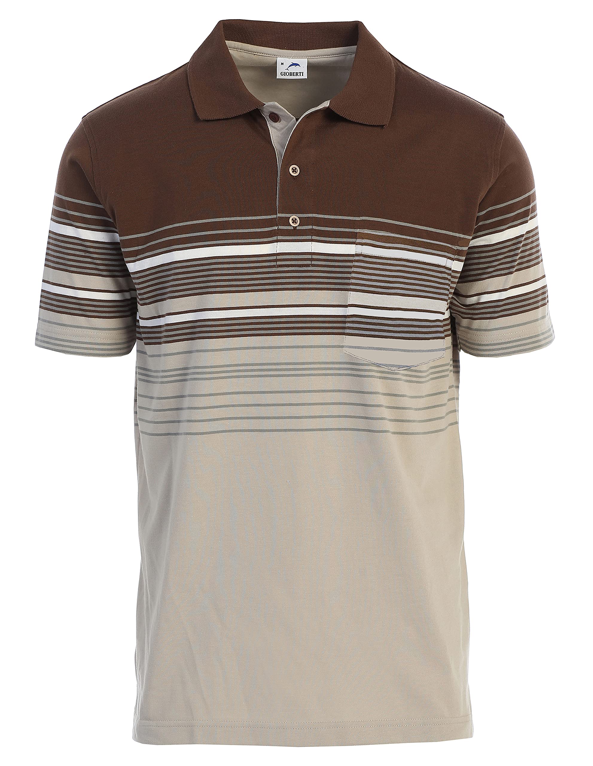 Gioberti Mens Striped Polo Shirt with Pocket - Yarn Dye
