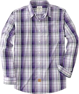 Dubinik® Mens Long Sleeve Button Down Shirts Plaid Casual Work Cotton Vintage Soft with Pocket Regular Fit