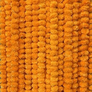 5 Pcs Artificial Marigold Garland for Decoration, Diwali Decor Garlands 5Ft | Reusable Orange Marigold Flowers For Day Of The Dead, Dia De Los Muertos, Haldi, Pooja, Ganesh Chaturthi, Navratri, Dhanteras