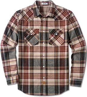 COOFANDY Mens Plaid Flannel Shirts Long Sleeve Western Pearl Snap Shirts Fall Button Down Shirt for Men