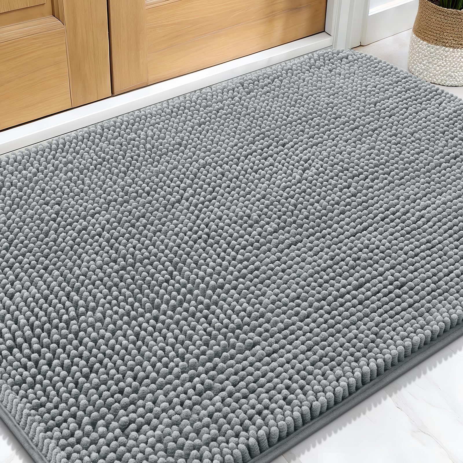 OLANLY Dog Door Mat for Muddy Paws 30x20, Super Absorbent Chenille Mud Mat | Gre