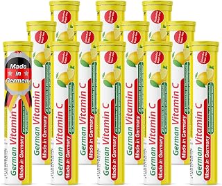Vitamin C effervescent tablets 12x20 = 240 pcs. – Lemon flavour – 180 mg of vitamin C without sugar – T&D Pharma German Vitamin C – Made in Germany