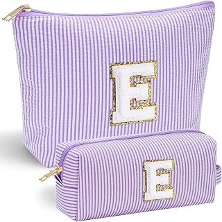 Parima Personalized Initial Makeup Bag - Birthday Gifts for Women Unique Bride Bridesmaid Gift Cosmetic Bags Initial Cosmetic Bags Travel Toiletry Bag Personalised Gifts for Girls Women Purple E
