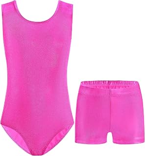 Nymphperi Girls Gymnastics Leotards 2 Pieces Sleeveless with Shiny Breathable Shorts