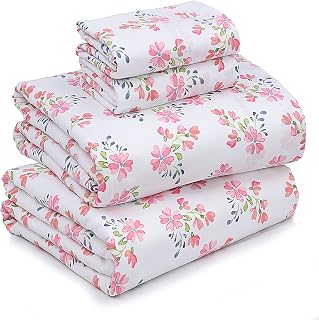 Ruvanti - 100% Cotton King Bed Sheet Set 4 Pieces Soft Breathable 16 Inch Deep Pocket Hotel Quality Cool Durable Floral (Bloomex)
