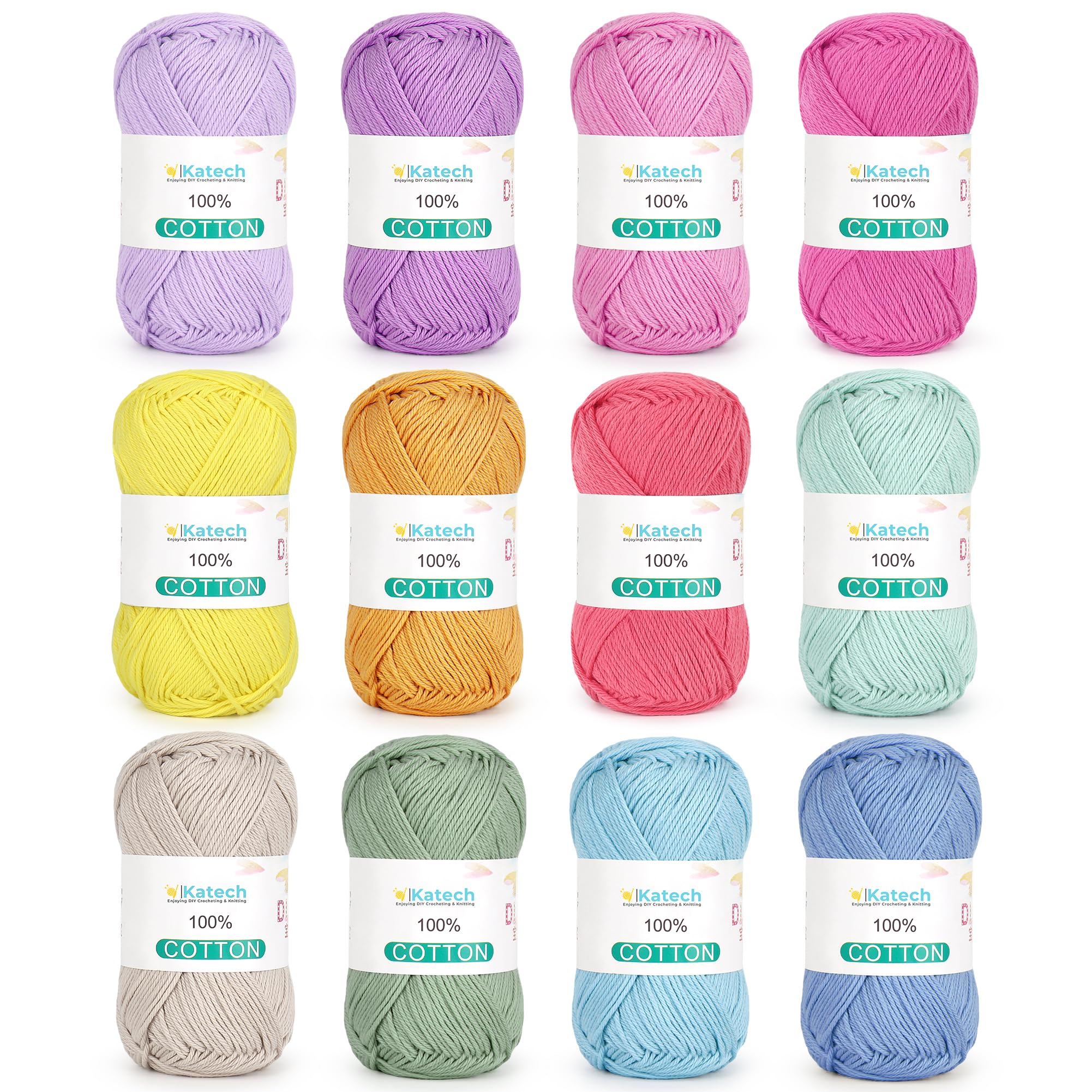 Katech 1OO% Cotton Yarn for Crocheting & Knitting–Baby Cotton Yarn (D) | 12-Colo