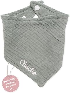 wunderwunsch Baby Neckerchief, Baby Gift, Birth Gift, Triangular Scarf Children, Christening Gift Personalised with Your Desired Name in 8 Cute Designs | Kinder Spucktuch mit Namen für Jungen und Mädchen, Winter, Druckknopfverschluss, Neugeborene, Baumwolle, Sabbertuch