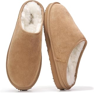 Project Cloud Mens Slippers 100% Genuine Leather and Genuine Shearling Lining – House Slippers for Men with Memory Foam Insole – Lightweight & Non Slip Mens House Shoes