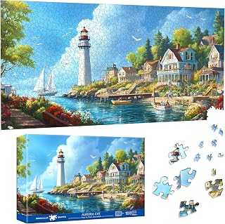 Puzzle 1000 Pieces for Adults Village with Lighthouse - 41x80cm Special Shape Jigsaw Puzzles | Impossible Challenge | Home Decoration Puzzle Lovers