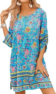 Zeagoo Tunic Dress Summer 3/4 Sleeve Casual Boho Knee Length Dresses for Women T-Shirt Dress S-XXL