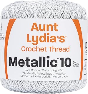 Red Heart Metallic Crochet Thread, 10, White/Silver | 88% Mercerized Cotton 12% Metallic 3-Ply Thread for Lace, Ornaments, Apparel, Accessories and Home Decor, 100 yards/91m