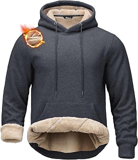 Men's Sherpa Lined Hoodies Heavyweight Fleece Pullover with Pouch Pocket
