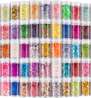 Holographic Chunky and Fine Glitter Mix, 45 Colors Festival Sequins &amp; Powder, Iridescent Flakes, Cosmetic Face Body Eye Hair Nail Art Resin Tumbler Loose Glitter