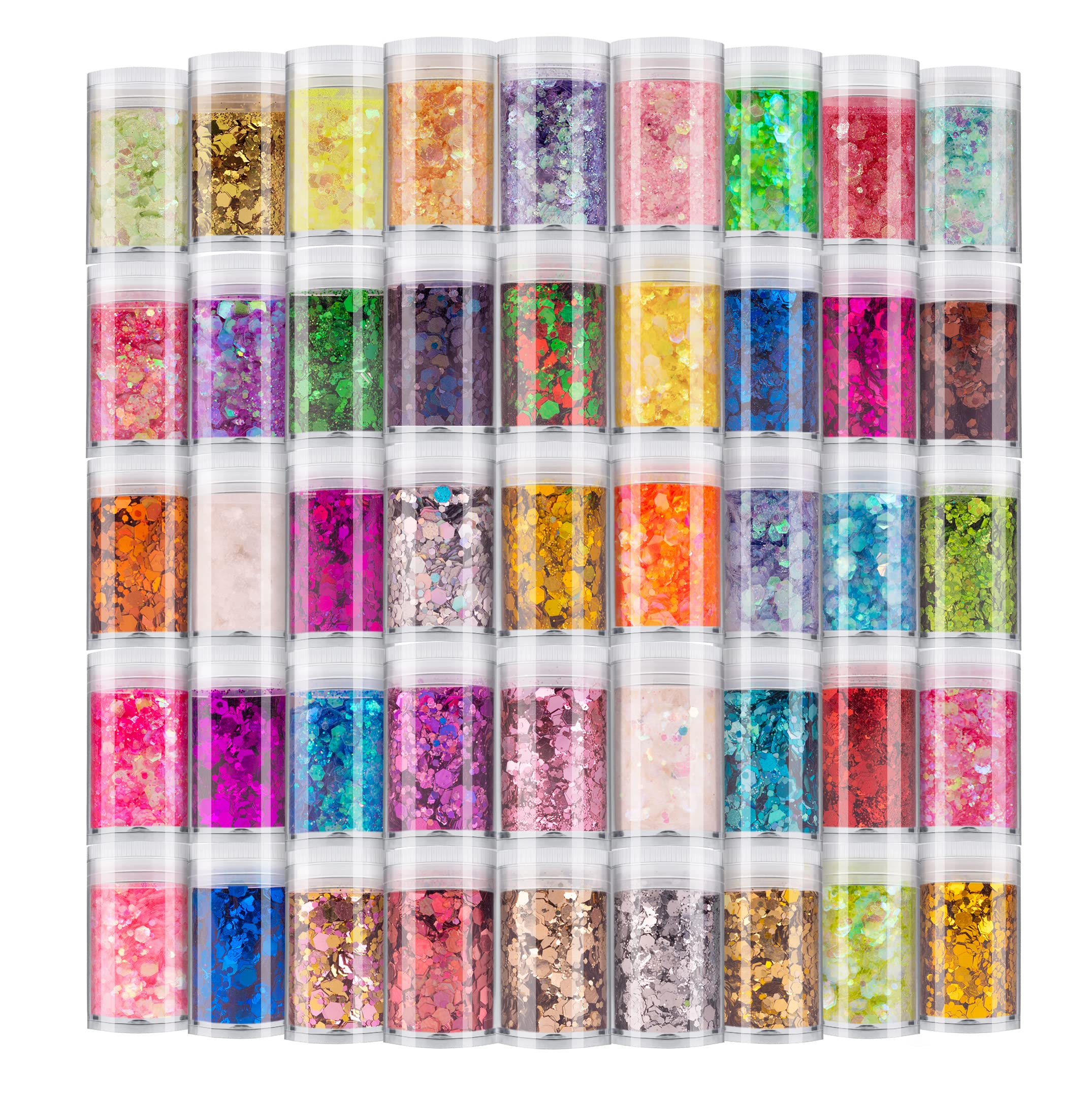 Holographic Chunky and Fine Glitter Mix, 45 Colors Festival Sequins &amp; Powder