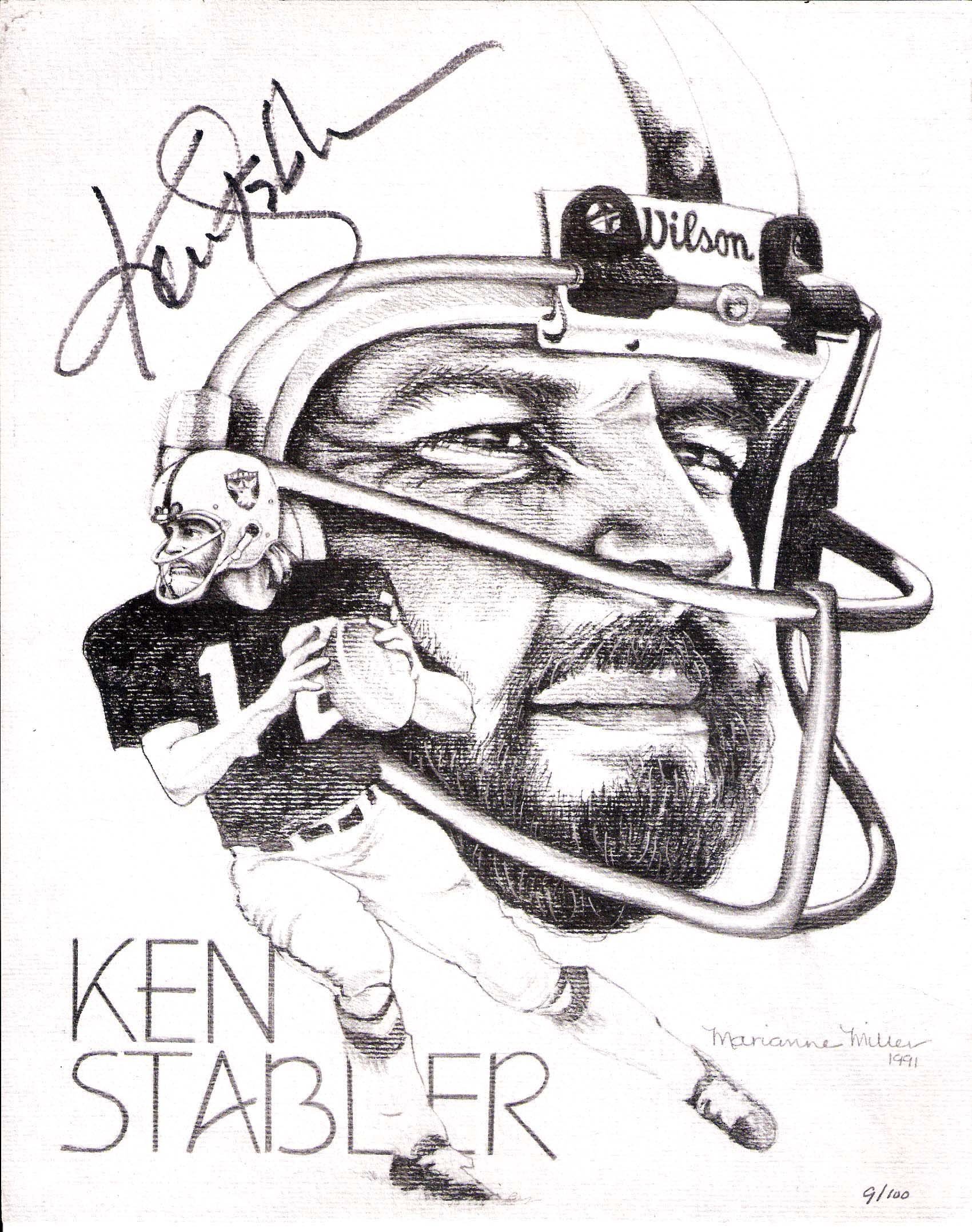 Limited Edition Print of Artwork of Ken "The Snake" Stabler Autographed By Ken
