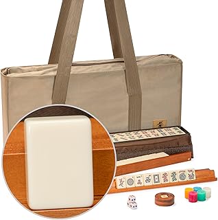 YMI Mojave American Mahjong Set, Medium Tiles | American Mahjong set, 166 ivory-colored tiles, racks with pushers, coins, dice, wind indicator, 55 x 27 x 7.5 cm case.