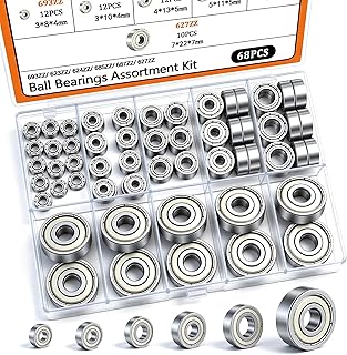 Dianrui 68 PCS 693ZZ/ 623ZZ/ 624ZZ/ 685ZZ/ 687ZZ/ 627ZZ Ball Bearings Assortment Kit, Small Bearings Carbon Steel Deep Groove Bearing, for Furniture Wheel, Roller Skates, 3D Printing and ect —6 Size