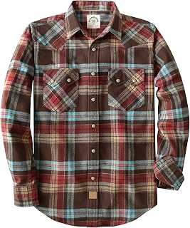 Dubinik® 6.3oz Flannel Shirt for Men Western Long Sleeve Cotton Snap Cowboy