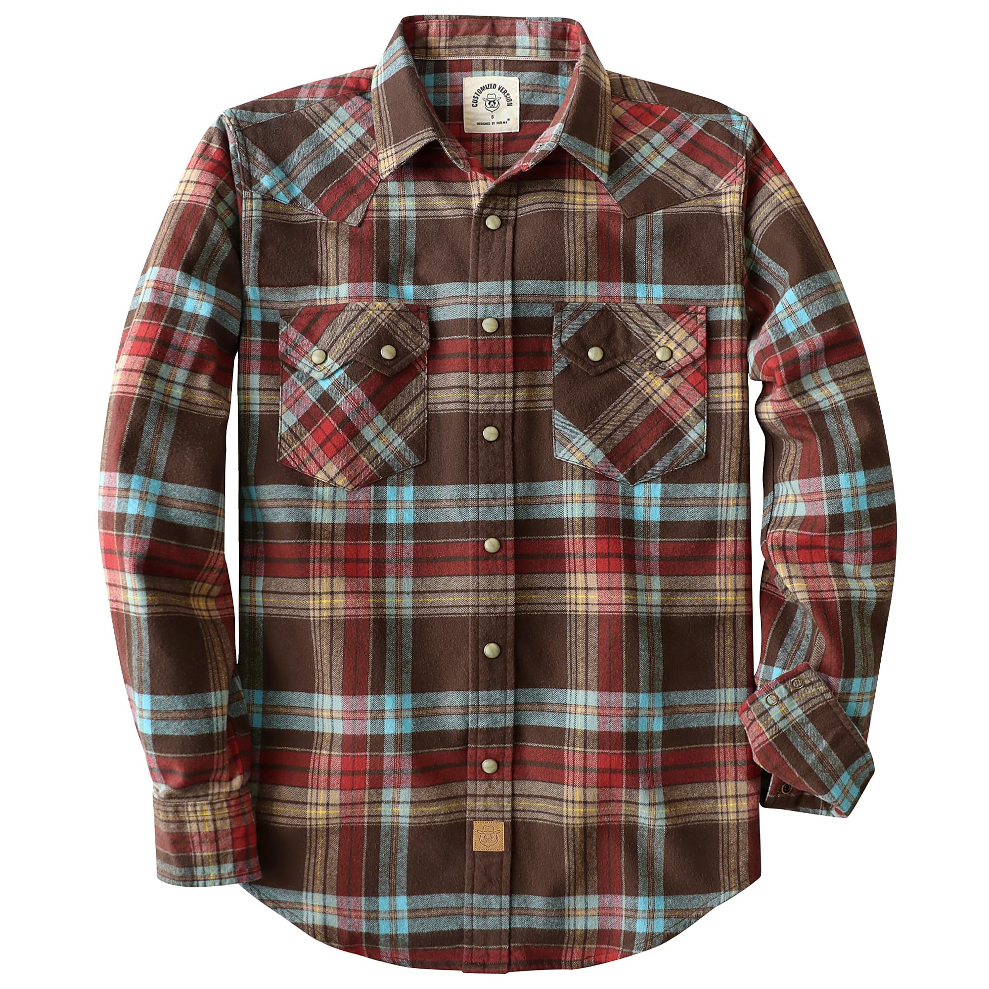 Dubinik® 6.3oz Flannel Shirt for Men Western Long Sleeve Cotton Snap Cowboy