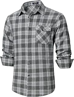 HISDERN Men's Long Sleeve Casual Plaid Flannel Shirt Checked Tartan Button Down Shirts for Men S-4XL