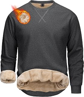 MAGCOMSEN Felpa girocollo da uomo foderata in pile Sherpa casual pullover a maniche lunghe caldo cotone pesante felpa-camicie