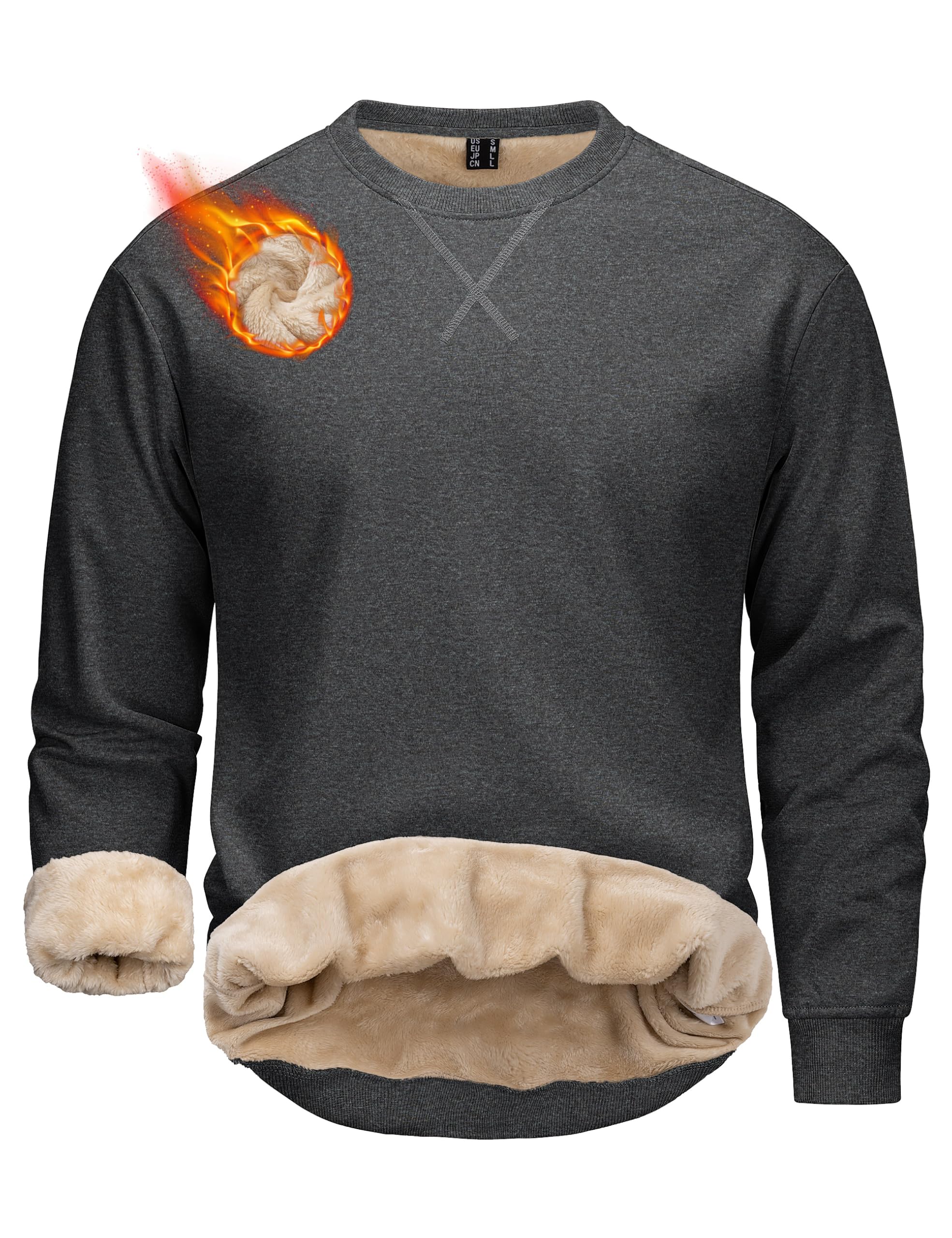 MAGCOMSEN Felpa girocollo da uomo foderata in pile Sherpa casual pullover a mani