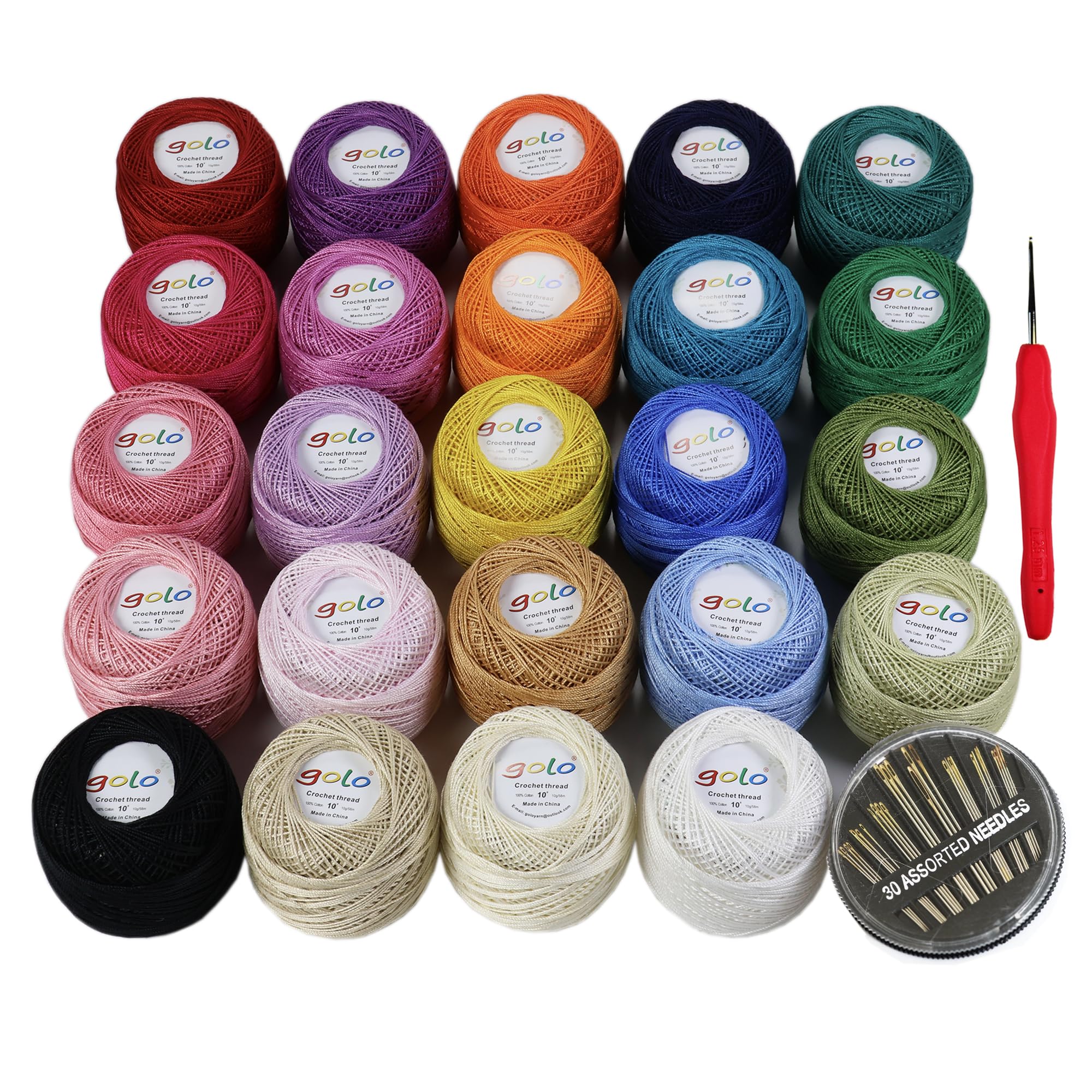 golo 24 Balls Crochet Thread Size 10 Yarn for Hand Knitting Crochet Yarn 10-24-1