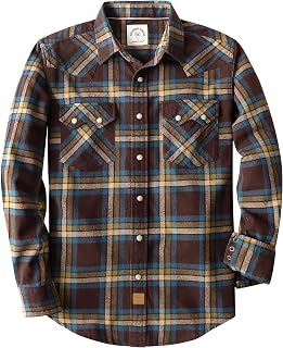 Dubinik® 6.3oz Flannel Shirt for Men Western Long Sleeve Cotton Snap Cowboy