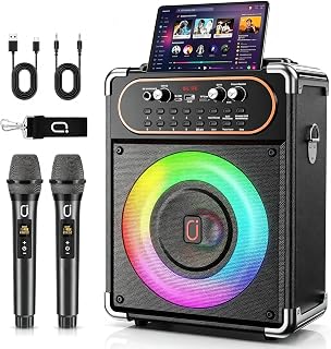 Karaoke Machine with 2 Wireless Microphones, 200W Peak, 6.5" Alloy Woofer | Bluetooth 5.3, 24H Playtime, RGB Party Lights, TWS Pairing, Support Bass/Treble/Echo Adjustment