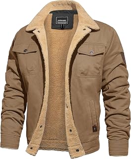 CRYSULLY Men's Winter Cotton Jacket Sherpa Lined Thickened Trucker Coat