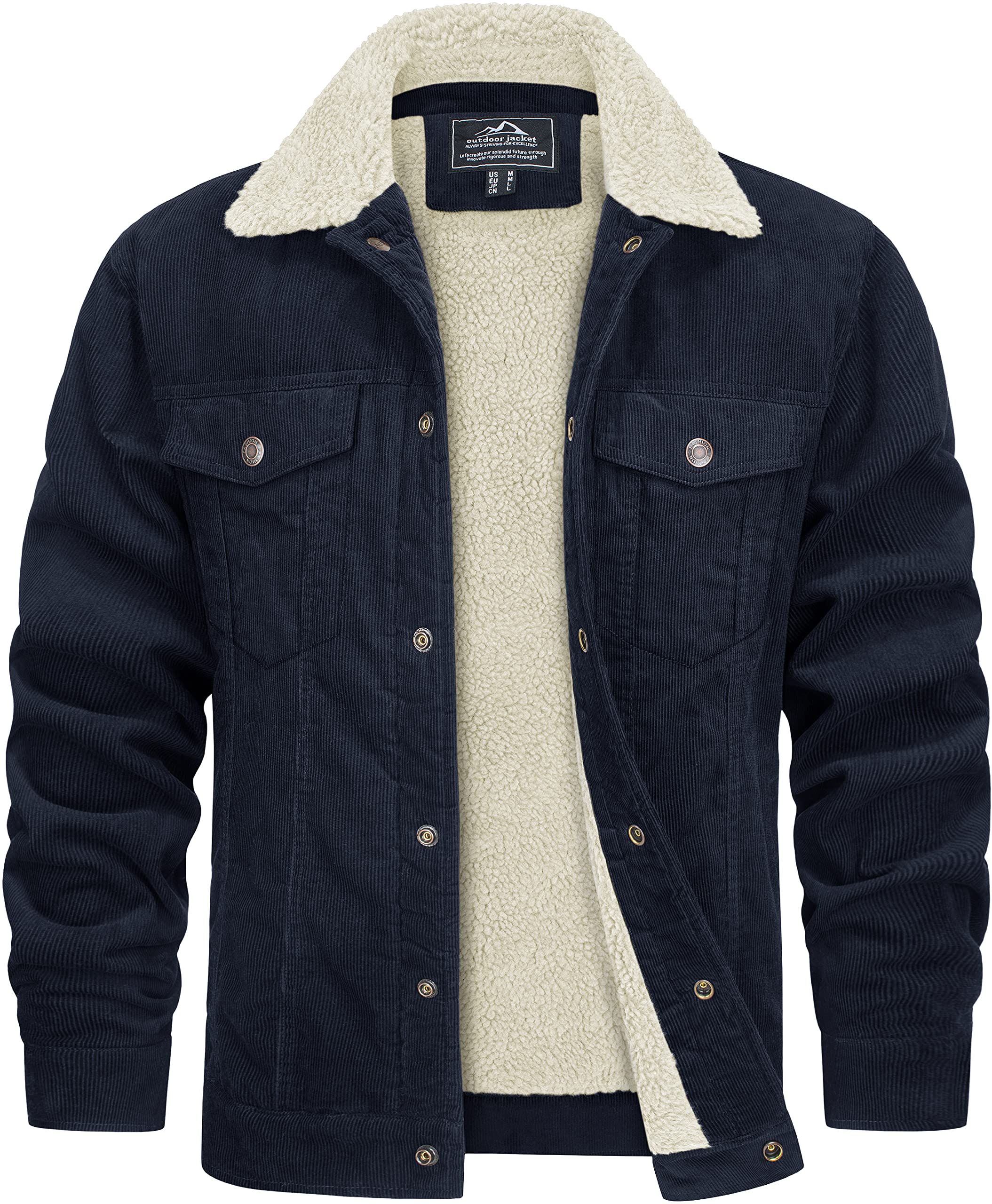 TACVASEN Men Cargo Jacket Corduroy Sherpa Lined Fleece Winter Coat Thick Warm St