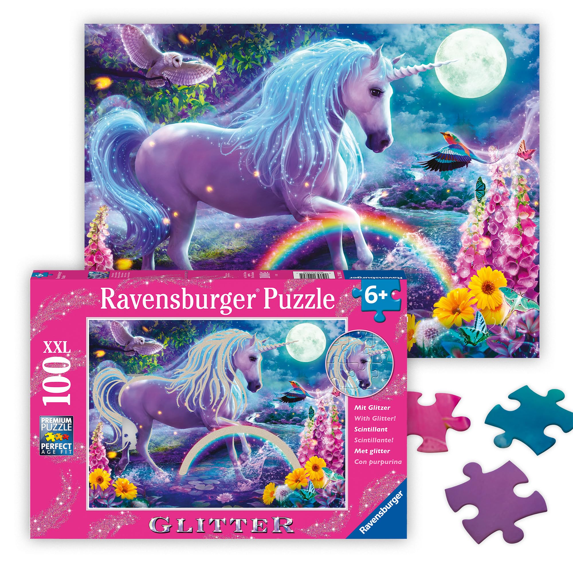 Ravensburger Glitter Unicorn - 100 Piece Jigsaw Puzzle for Kids | Unique & Inter
