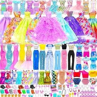 92 PCS Doll Clothes Accessories for 11.5 Inch Dolls Various Style Clothing | 5 Party Gowns 1 Mermaid Gown 10 Fashion Dresses 4 Tops Pants Outfits 2 Swimsuit Shoes Accessories for 11.5" Girl Dolls
