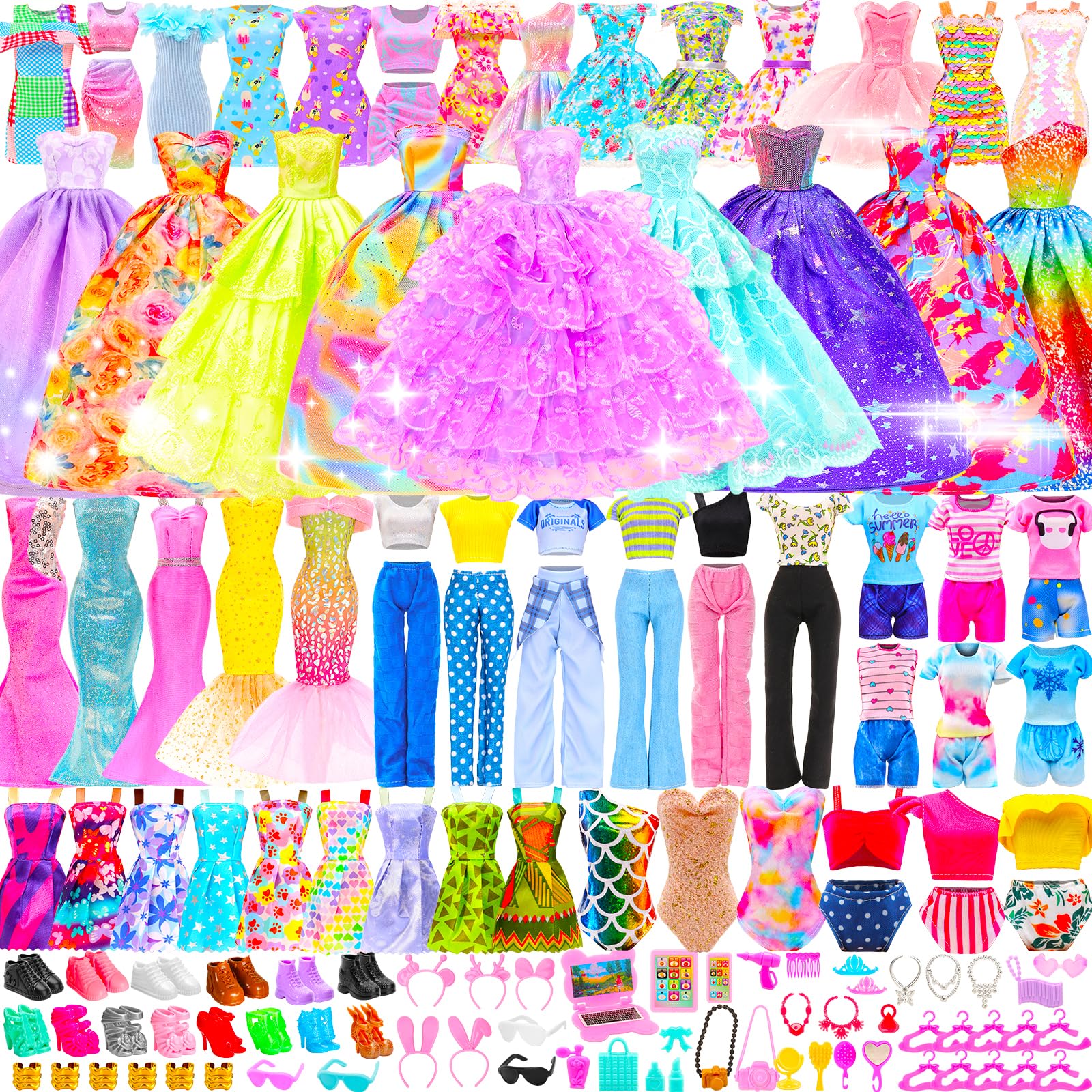 92 PCS Doll Clothes Accessories for 11.5 Inch Dolls Various Style Clothing | 5 P