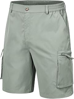 QPNGRP Men's 9" Inseam Stretch Waist Zipper Cargo Shorts with 6 Pockets