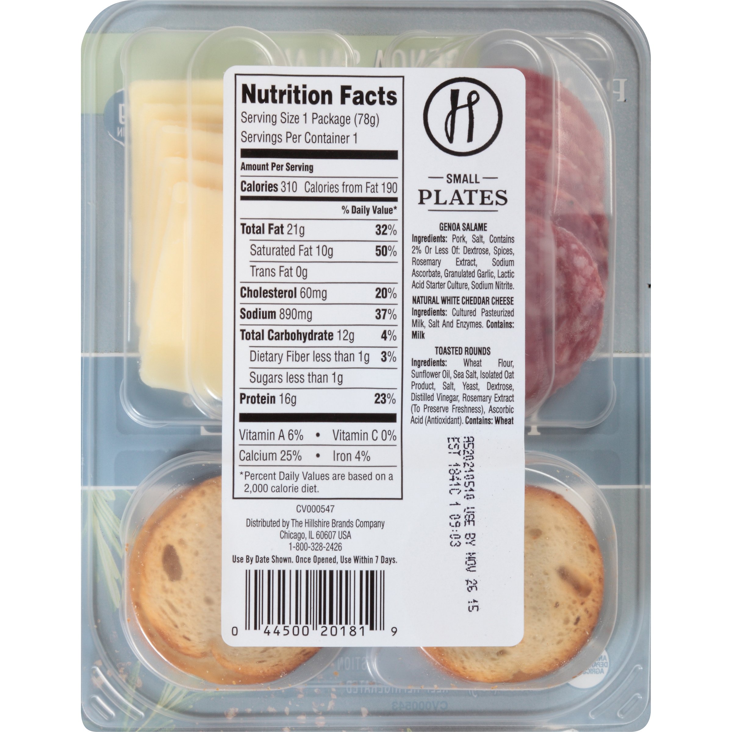 Hillshire Snacking Small Plates, Genoa Salami and White Cheddar Cheese, Single S