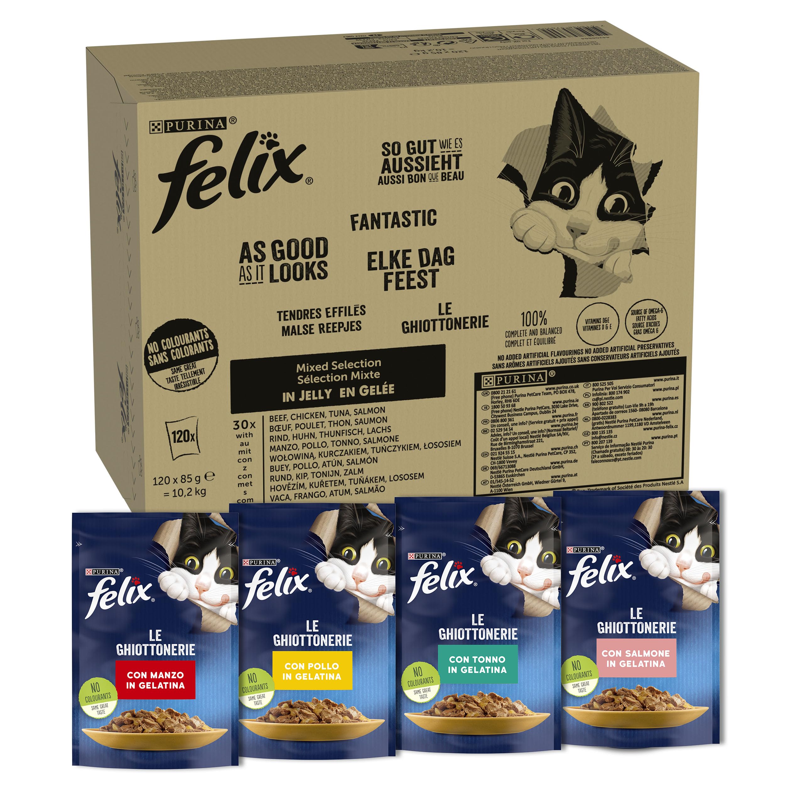 FELIX Le Ghiottonerie Wet Food for Adult Cats, 120 Sachets of 3 oz, Mix | Jelly 