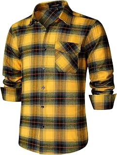 HISDERN Men's Long Sleeve Casual Plaid Flannel Shirt Checked Tartan Button Down Shirts for Men S-4XL